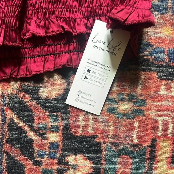 BNWT maroon satin ruched gathered long puff sleeve formal cocktail party dress - Picture 2 of 6